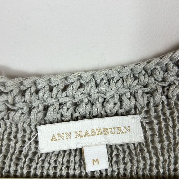 Ann Mashburn Open Knit Sweater Braided Gray Pullover Medium Designer Side Slit - Picture 2 of 6